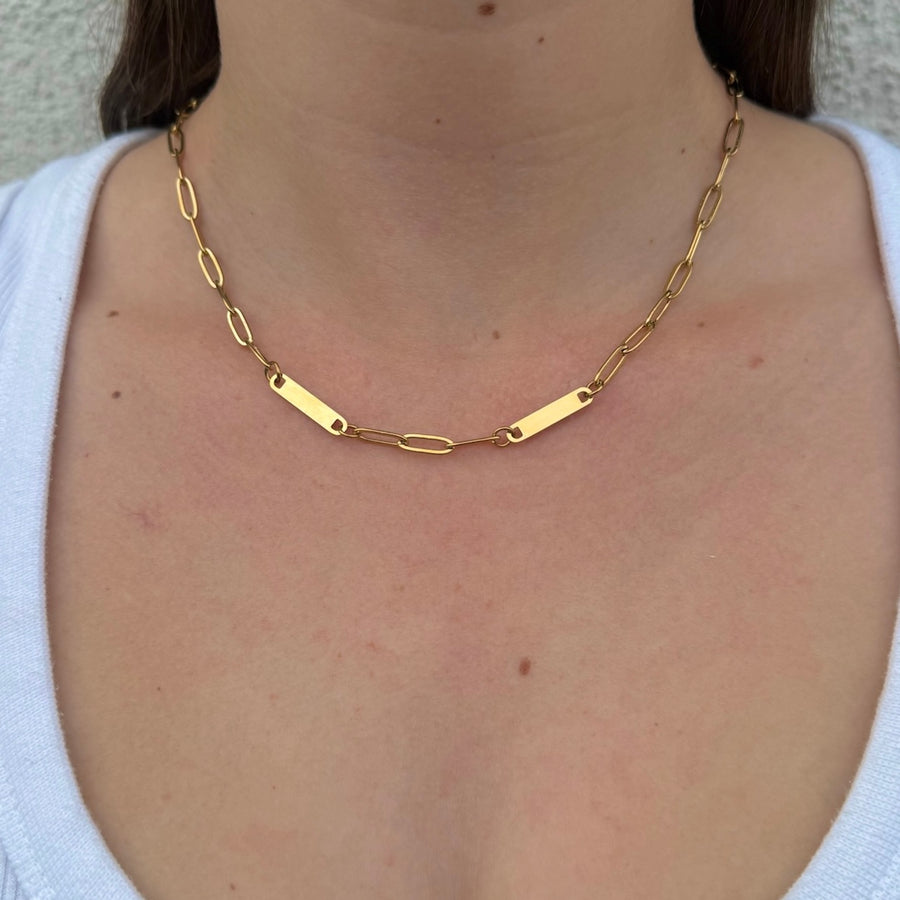 Double Paperclip Bar Necklace
